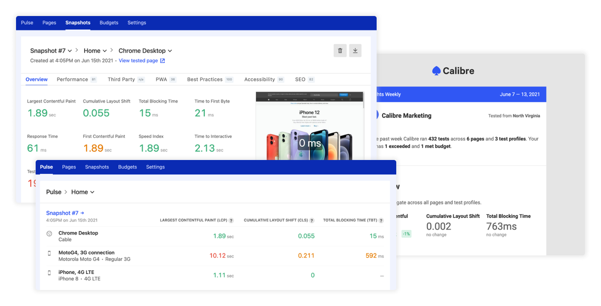 Web Vitals are now the default metric set, which means you will see it across all Calibre reports.