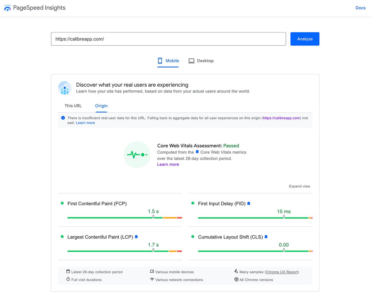 New PageSpeed Insights design showcasing Core Web Vitals as primary page speed assessment tool.