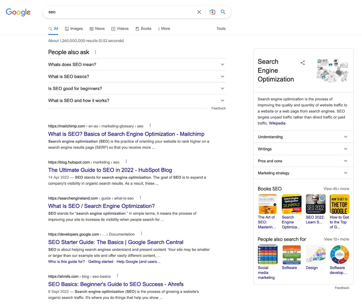 Google search results for the SEO keyword.