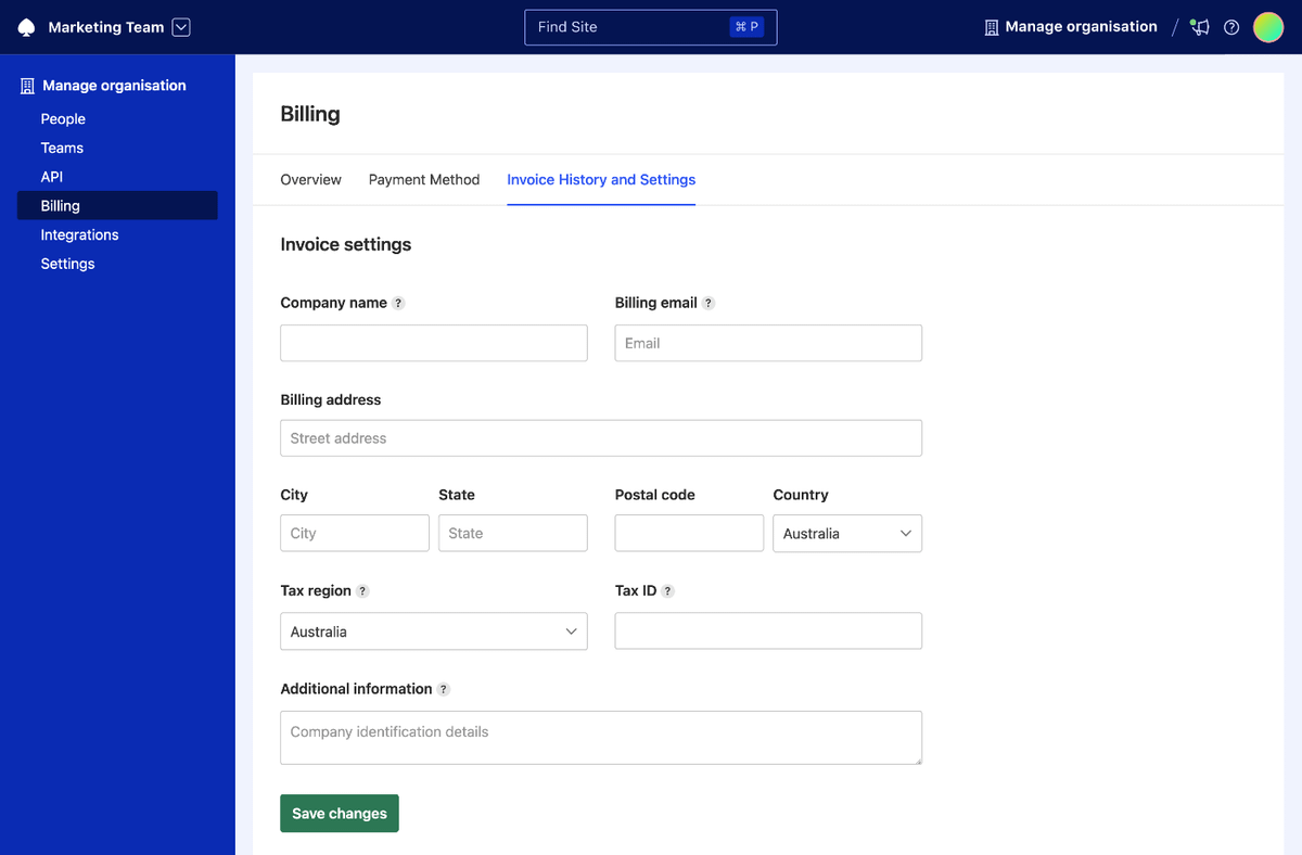 Change your invoice settings