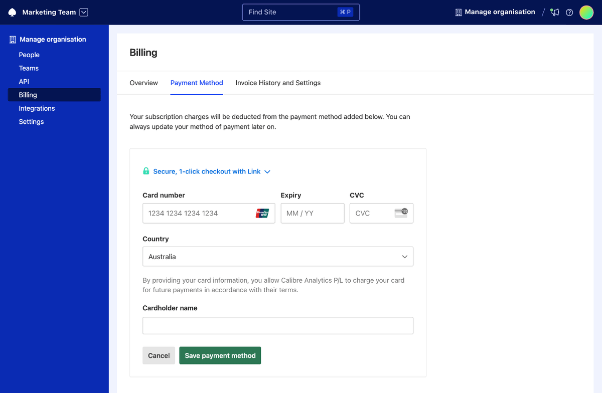 Add a new payment method form