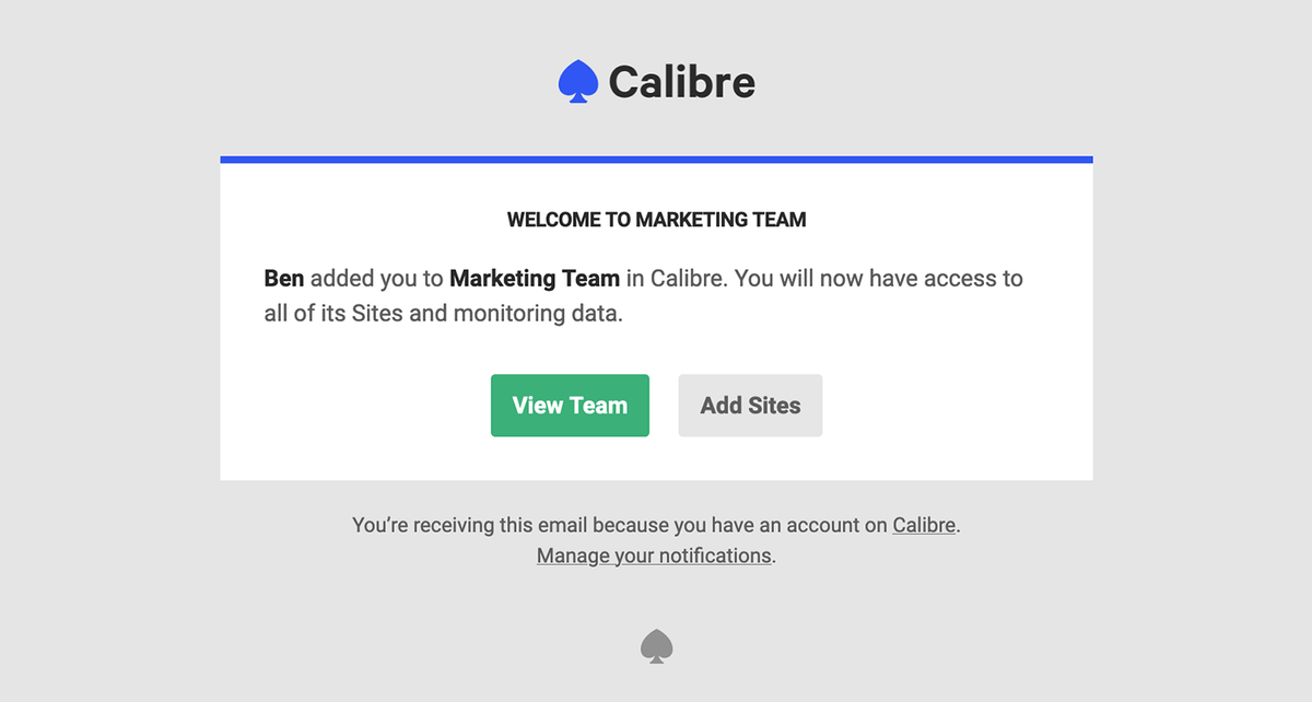 A preview of an email received when someone adds you to a new Team.