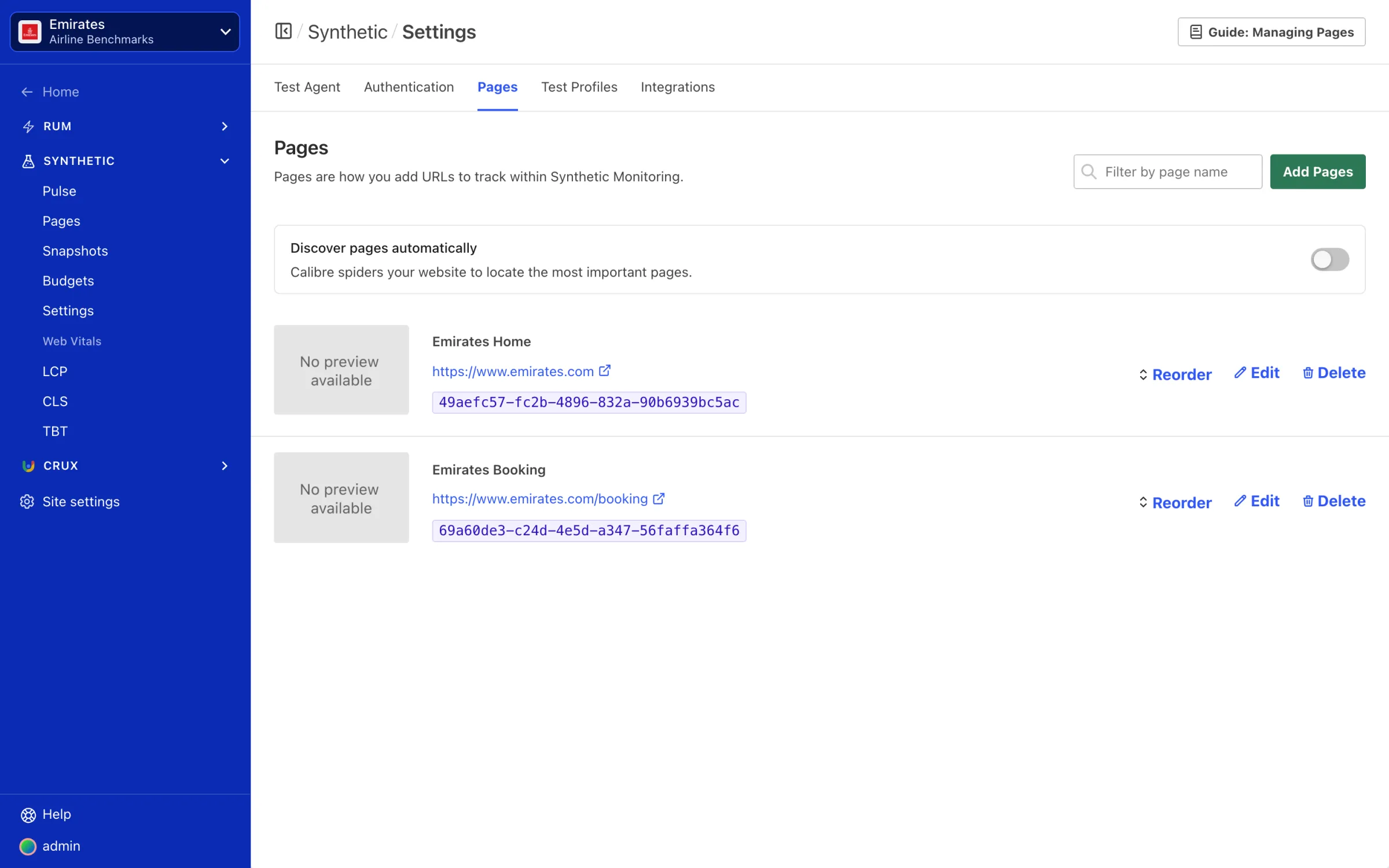 Screenshot of the Manage Pages section of Calibre