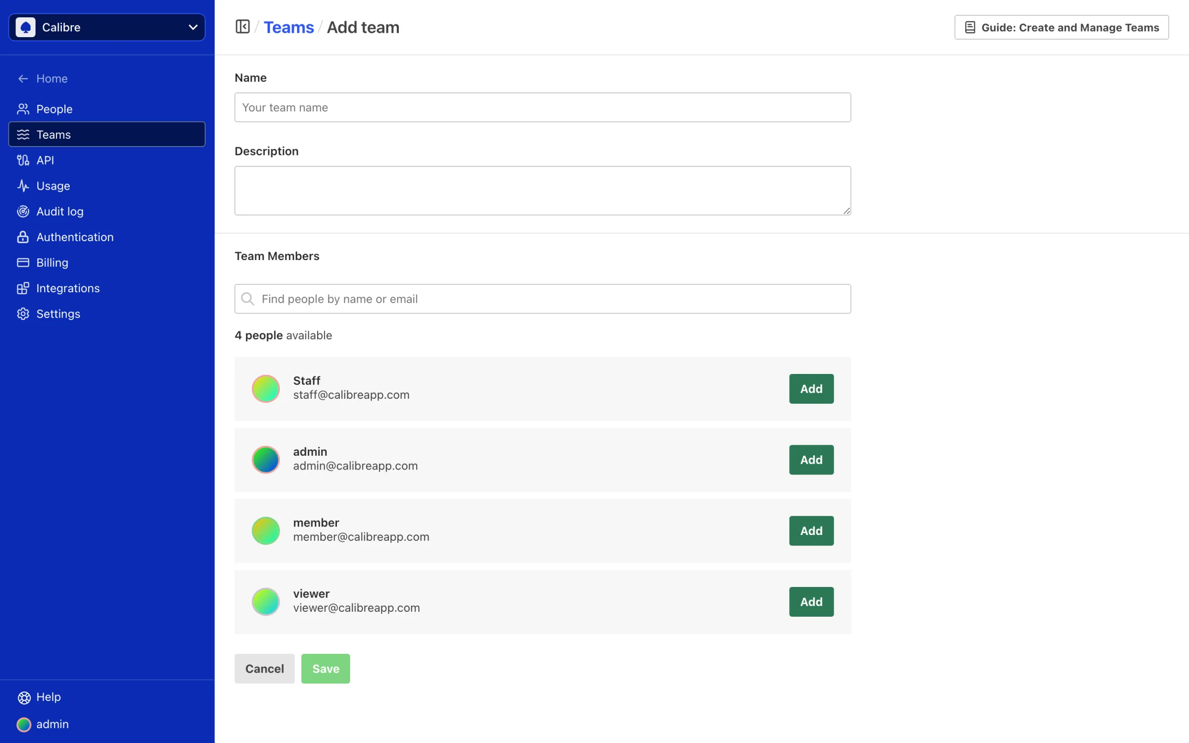 Create a new team and add existing organisation members to it.